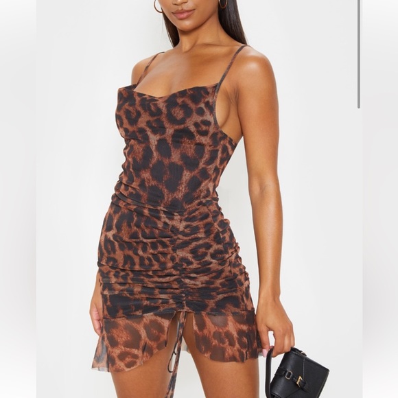 Mesh rouched leopard print dress - Picture 3 of 5